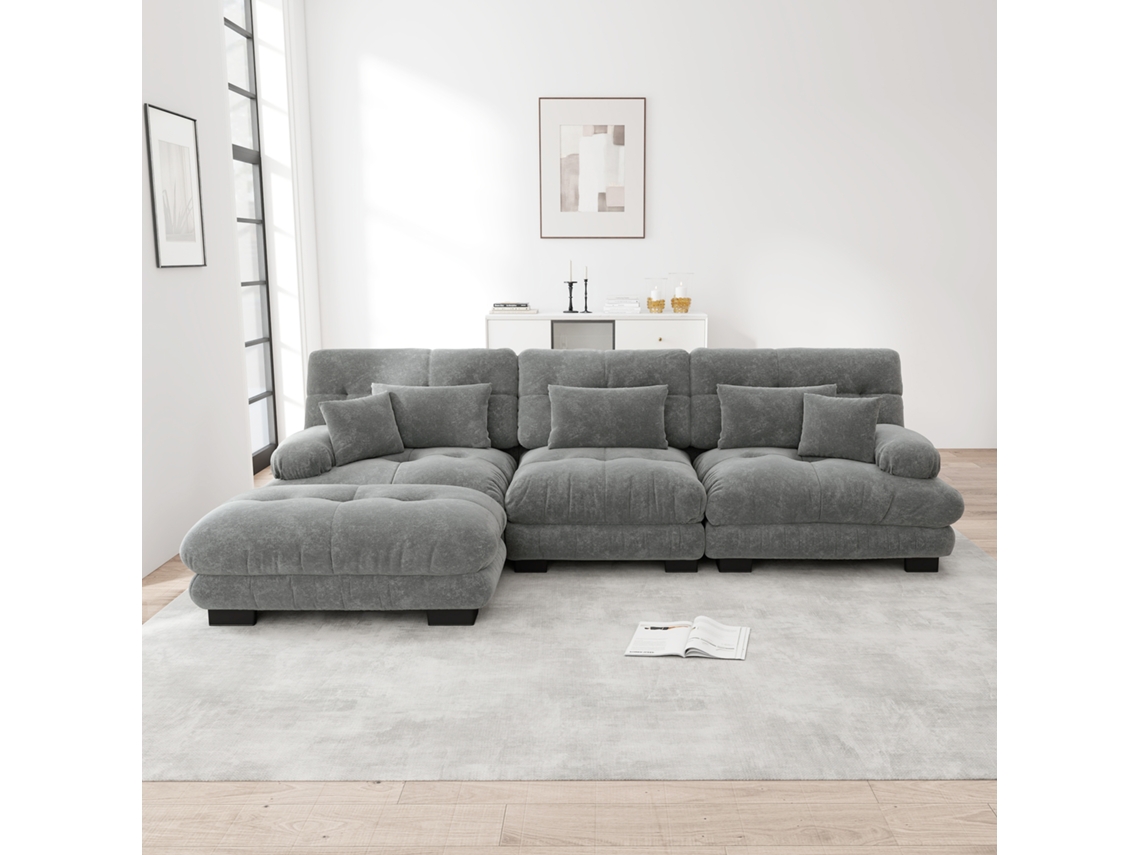 Sofá Modular Cloud Em L Cinza Com Ottoman E Assento Profundo