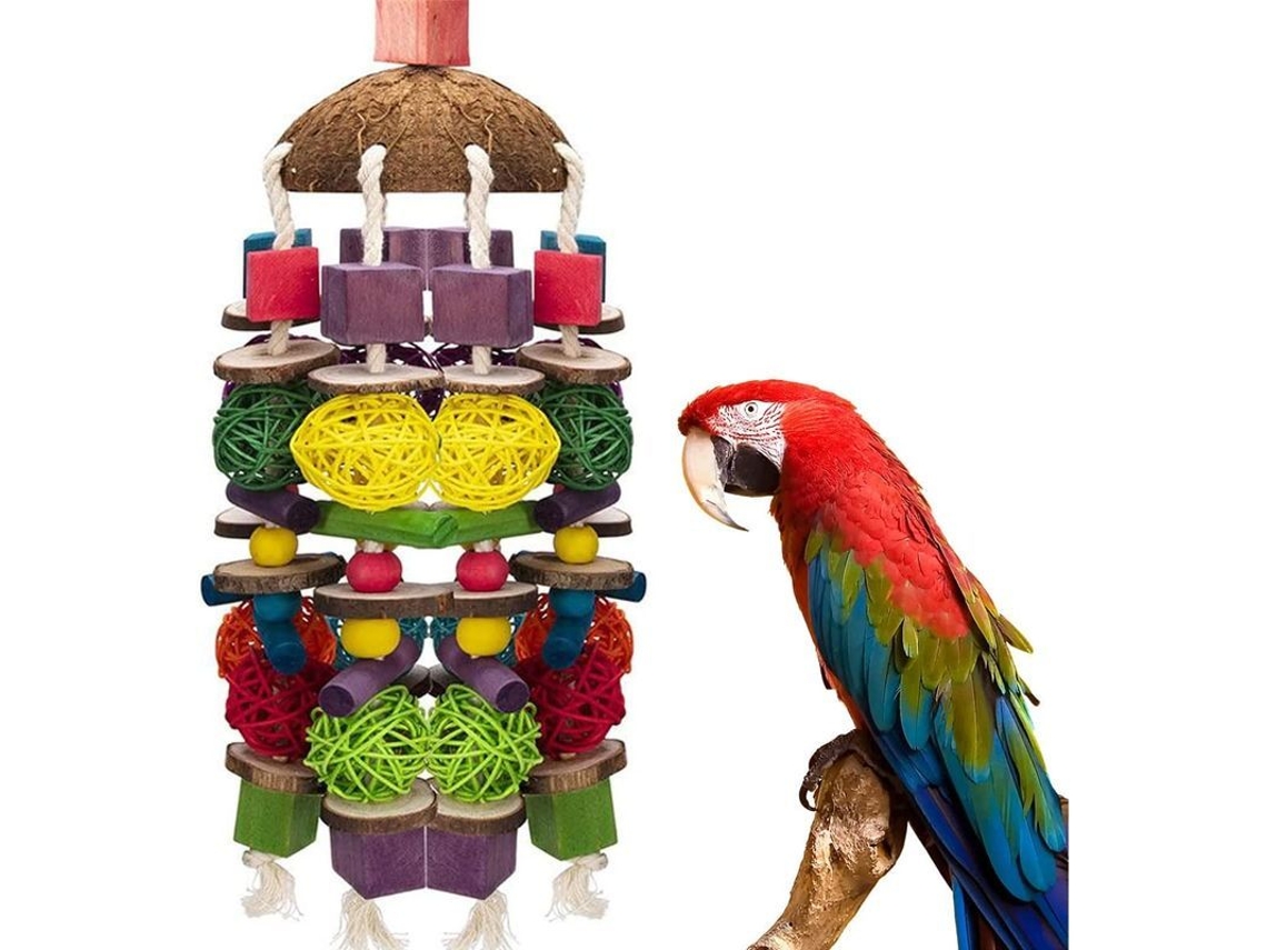 2026 juguete de Masticar para Loros Grandes, Madera Natural Coloreada, Bloques de Coco Y Luffa, Caja Colgante Resistente