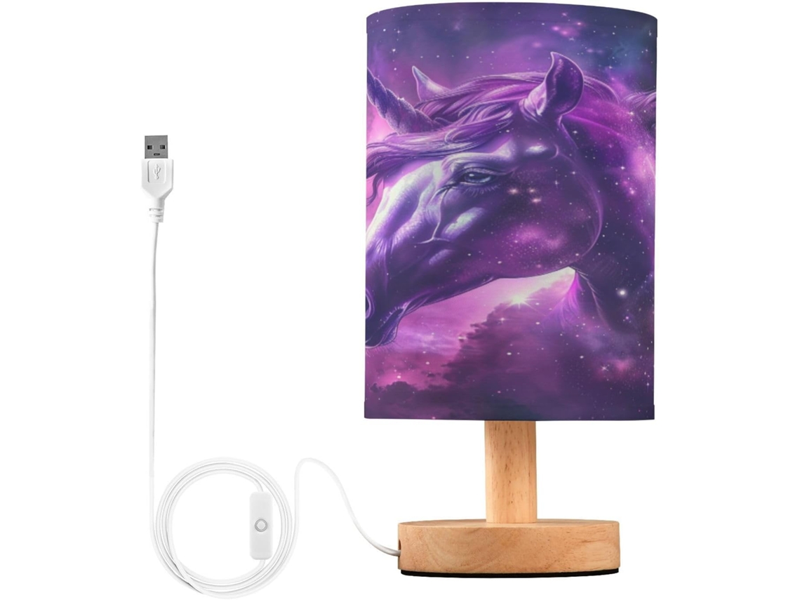 Abajur De Cabeceira Mnsruu Unicórnio Galáxia Roxo, Luminária De Mesa Led, Luminária De Mesa Com Portas Carregamento Usb