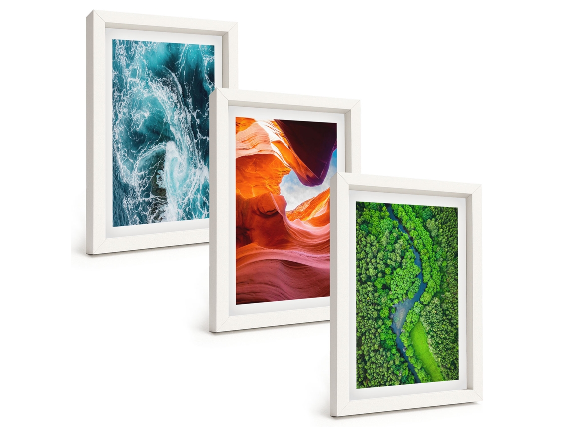 Pinturas Murais Modernas Água, Movimento, Cânion, Verde, Floresta Moldura Branca Fotos Para O Escritório Espelharte (3 Peças 20x30 Cm)