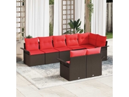 Vidaxl Conjunto De Sofá De Jardim Com Almofada 8 Pcs Castanho Vime Pe