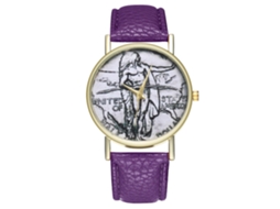 Relógio de casal unissex Zhoulianfa estilo vintage com pulseira de PU e mostrador redondo.