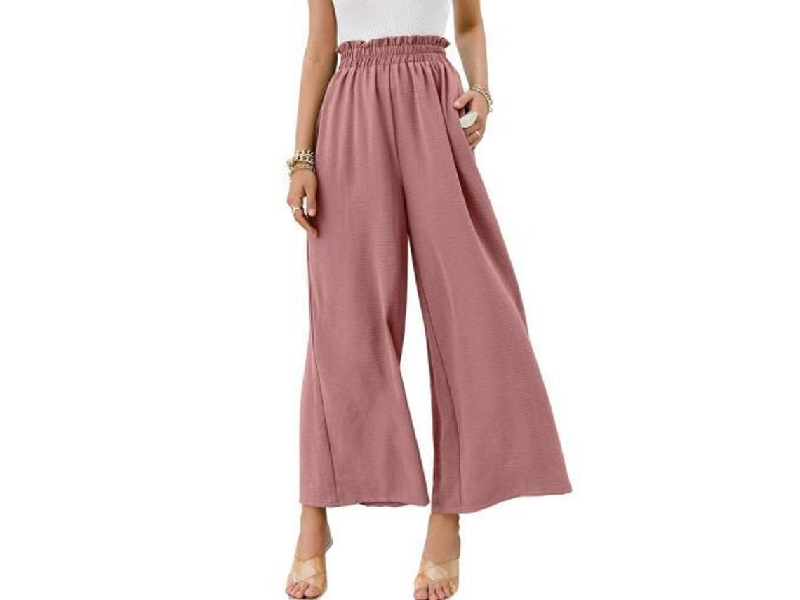 Calça Boho Feminina Rebe de Cintura Alta com Pernas Largas e Modelagem Fluida, Tamanho XXL, Rosa