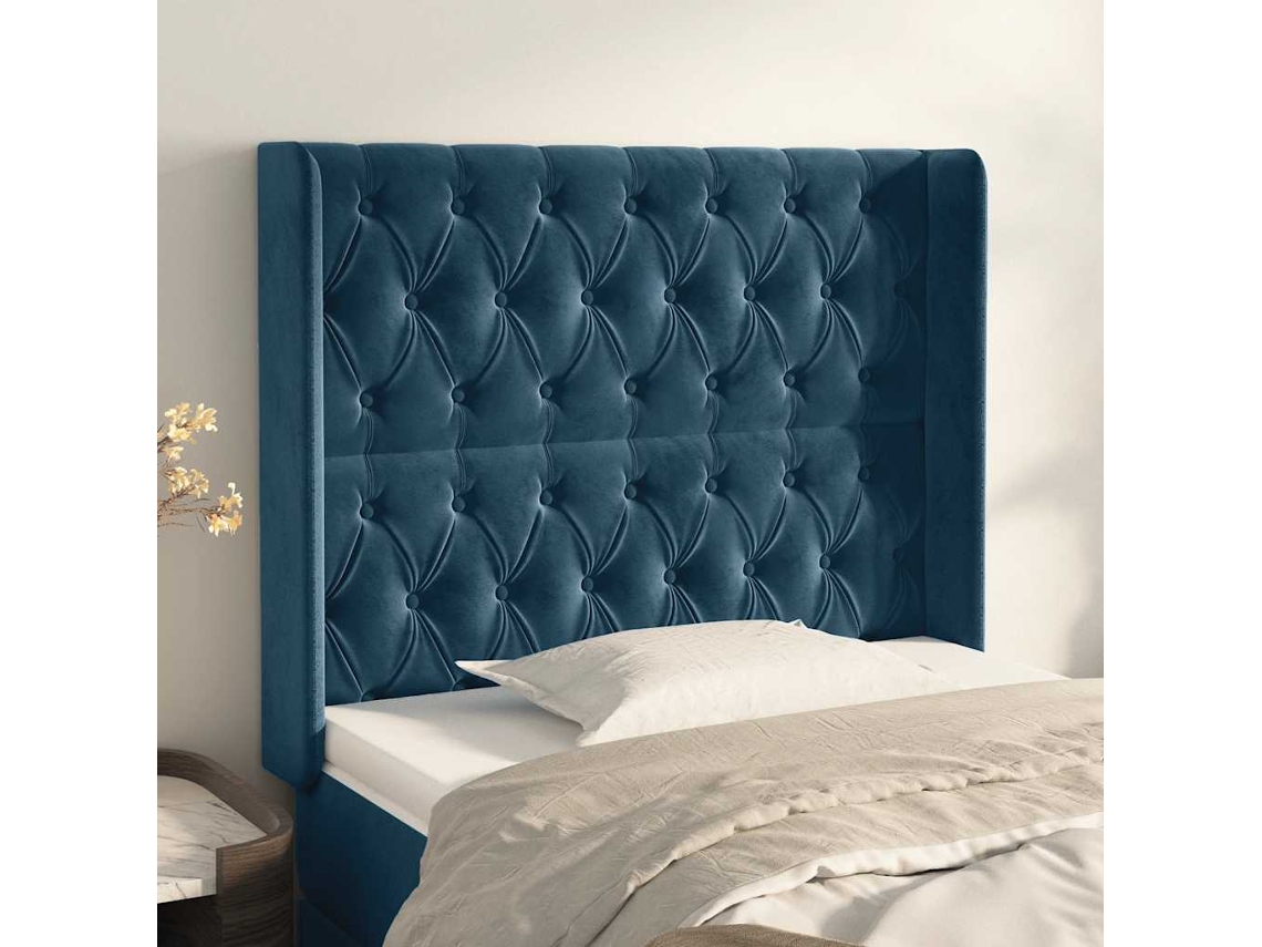 Vidaxl Cabeceira Cama C/ Abas Veludo 103x16x118/128 Cm Azul-escuro