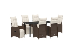 Conjunto 7 De Jantar De Jardim Com Almofadas Vidaxl Castanhas De Rattan Pe