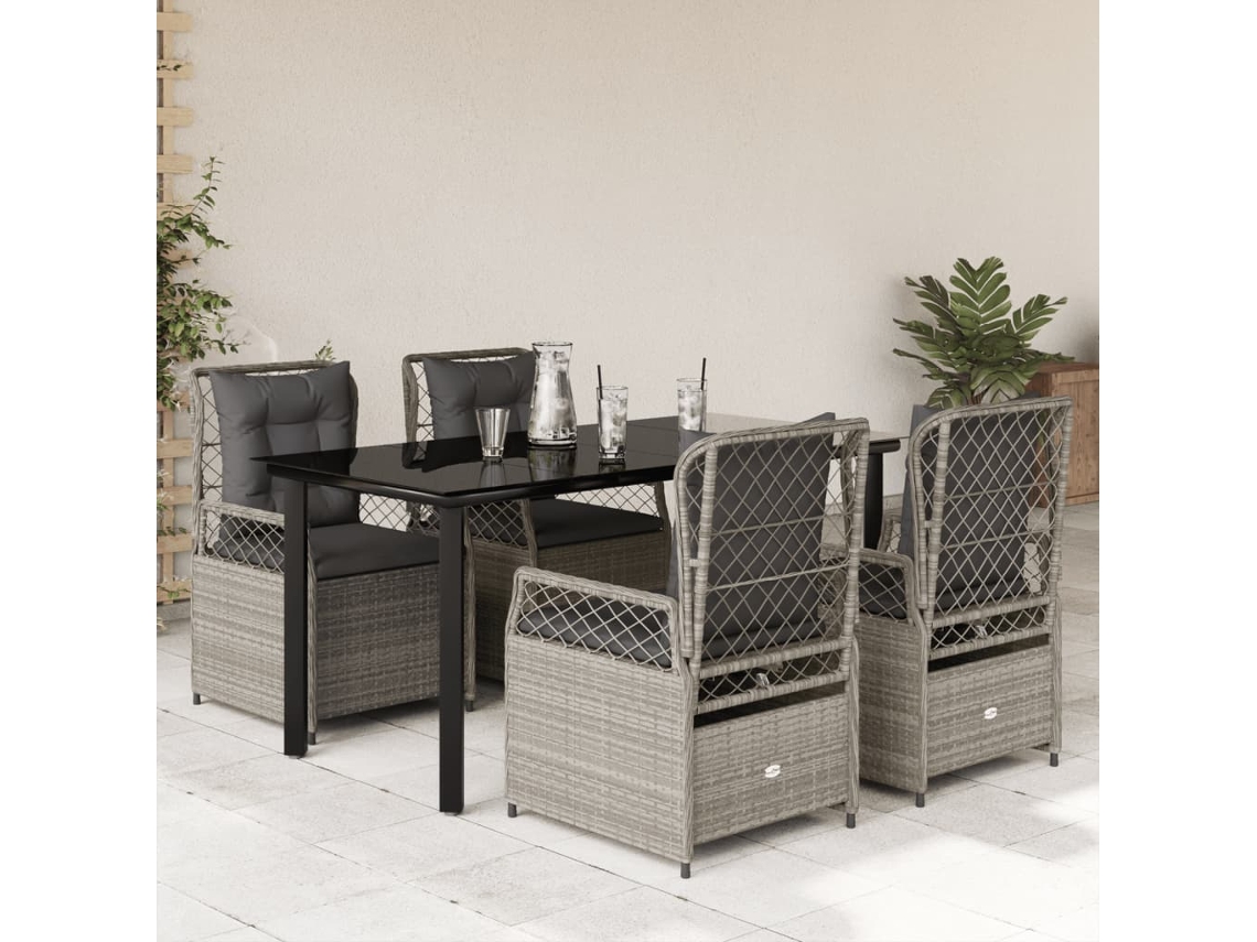 Vidaxl 5 Pcs Conjunto De Jantar P/ Jardim C/ Almofadões Cinzento Claro