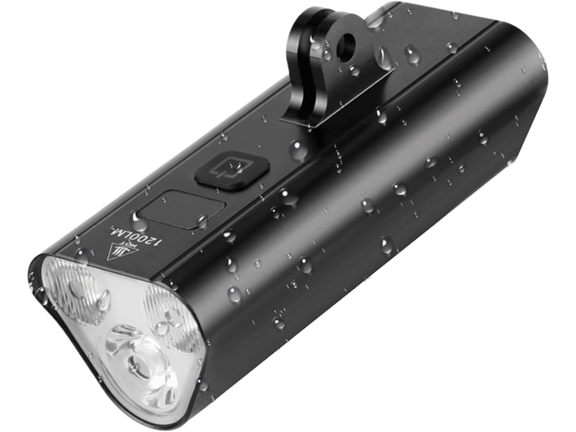 Farol De Bicicleta - Luz Alumínio 1200 Com Visor Digital, Bateria À