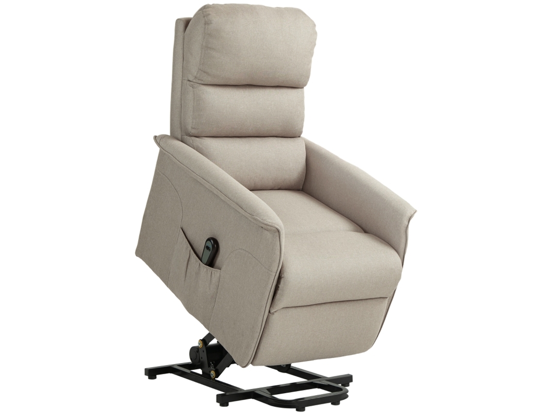 Poltrona Reclinável Elétrica Com Controle Remoto E Bolso Lateral Na Cor Bege Para Conforto E Praticidade