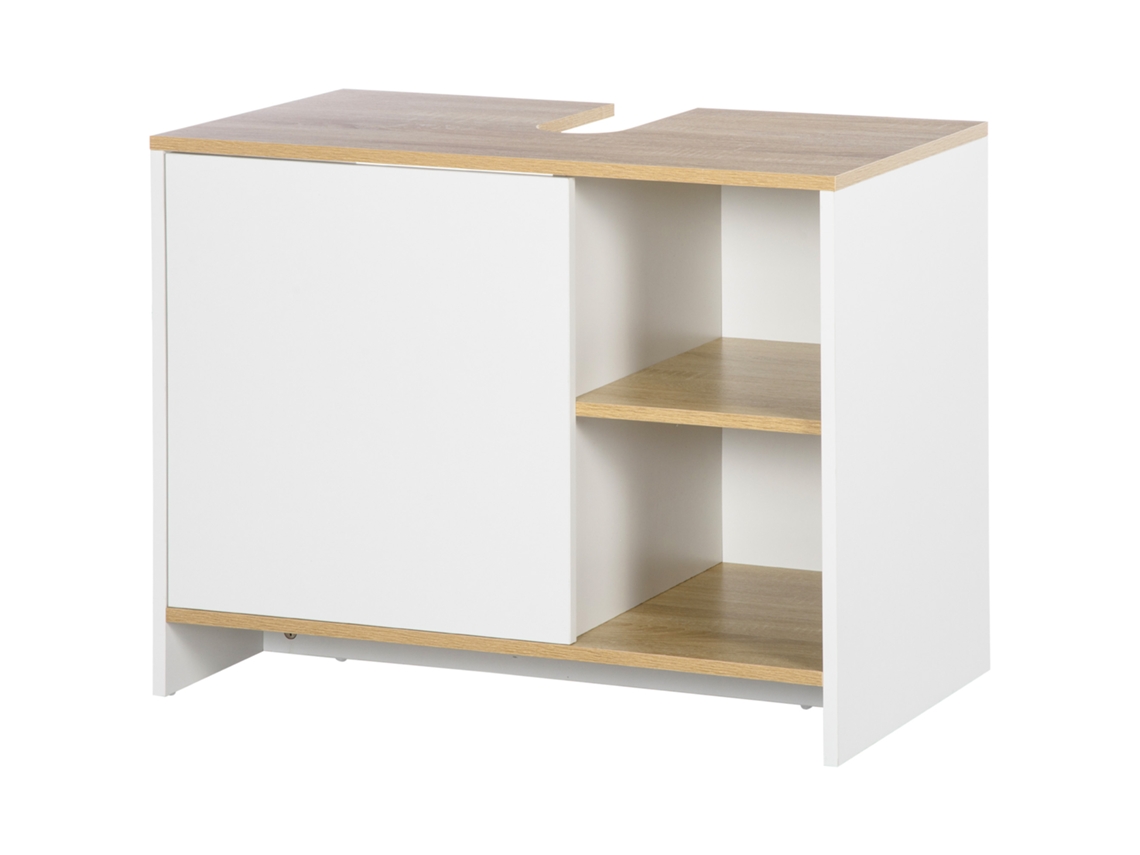 Móvel Para Lavatório Pousar Móvel Casa De Banho Moderno Com Prateleiras Abertas E Armário 77x45x60 Cm Branco E