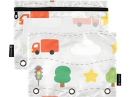 Estojo Lápis Em Formato De Carro Desenho Animado, Com Janela Transparente, Grande Capacidade, 3 Argolas