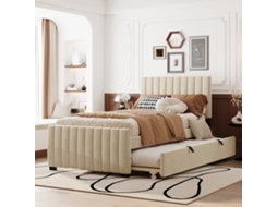 Cama Estofada 90x190 Bege Com Cama Auxiliar