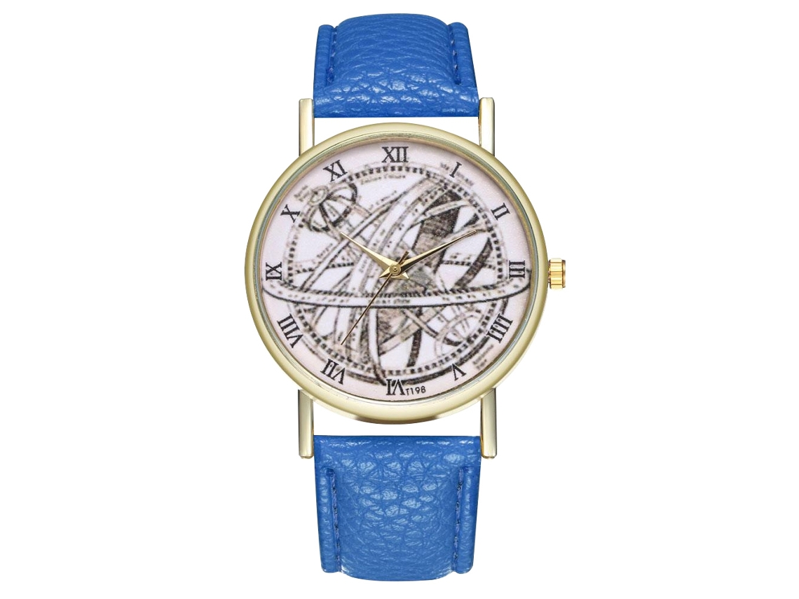 Relógio de quartzo com pulseira de couro PU, mostrador com numerais romanos, unissex, azul royal