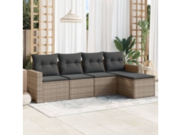 Vidaxl 5 Pcs Conjunto Sofás De Jardim C/ Almofadões Vime Pe Cinzento