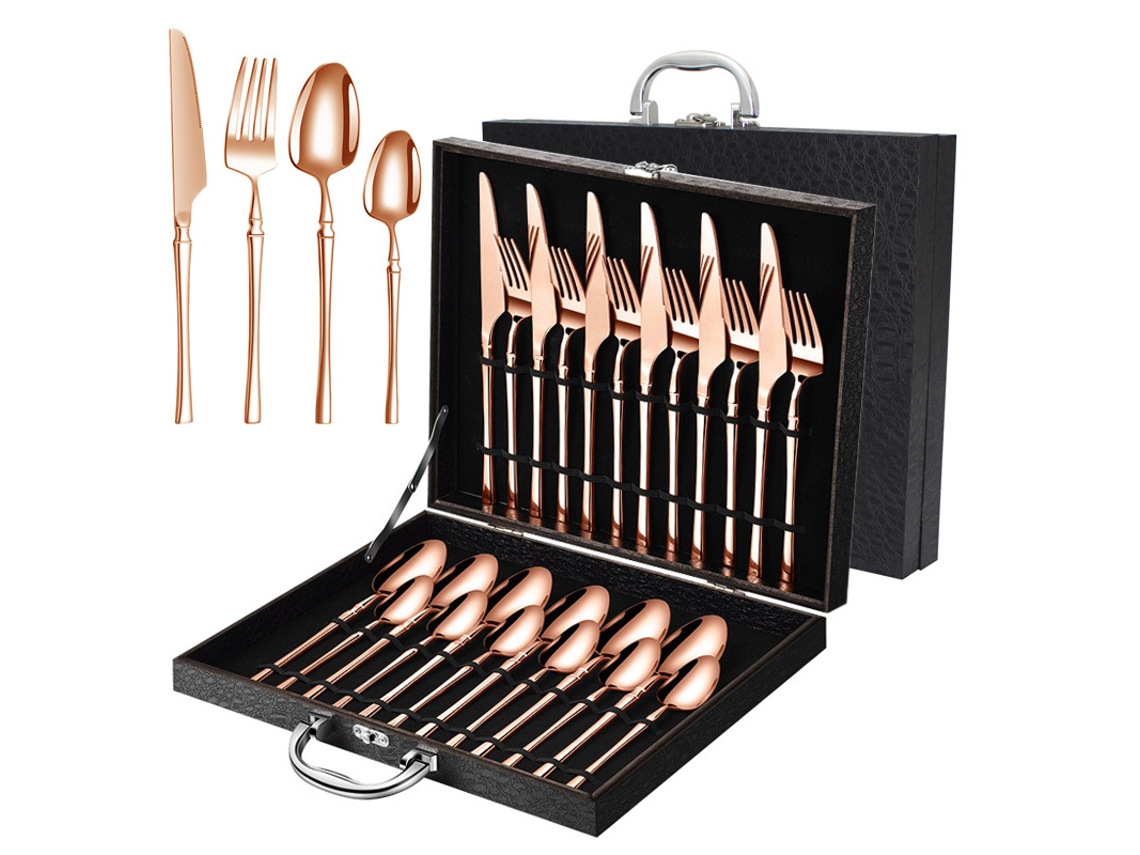 Conjunto De Jantar De Aço Inoxidável Slim Waist (24 Peças - Ouro Rosa)