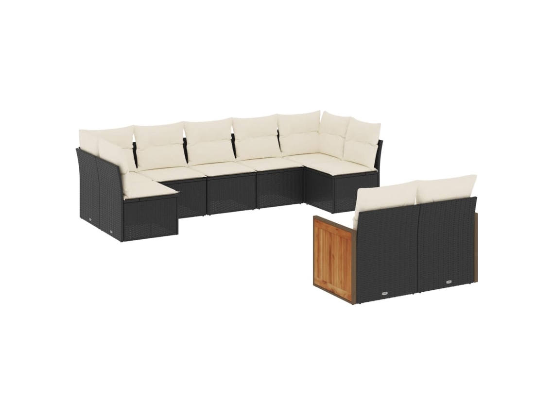 Conjunto de 9 Sofás para Jardim com Almofadões Vime Pe Preto MAISON EXCLUSIVE (9 pcs)