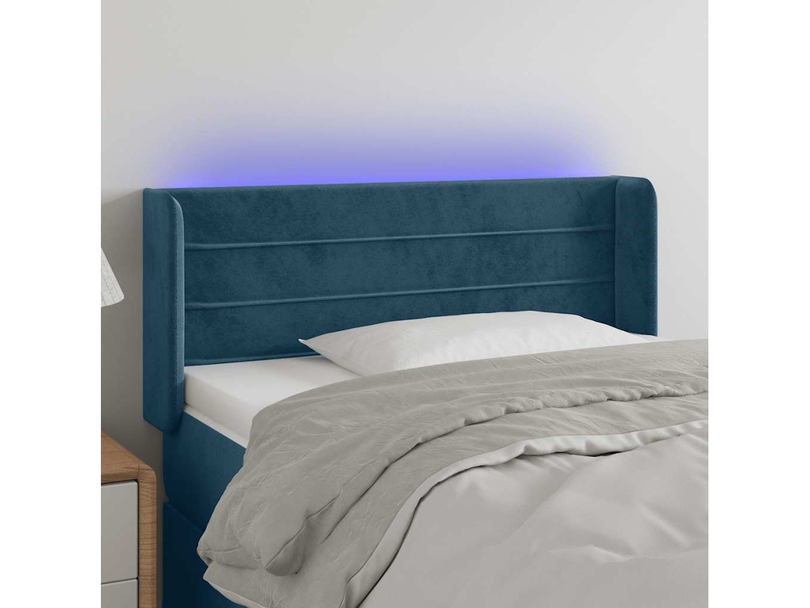 Vidaxl Cabeceira De Cama C/ Luzes Led Veludo 83x16x78/88cm Azul-escuro