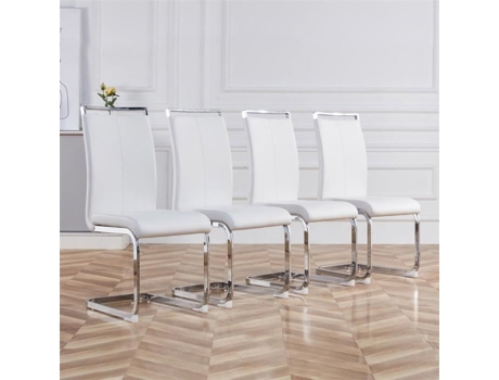 Cadeiras Dreammespace Conjunto De 4 Couro Sintético Branco Estrutura De Metal Cromado Capacidade 120 Kg