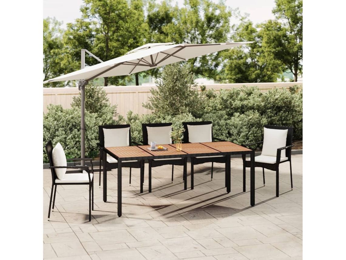 Vidaxl Mesa De Jardim C/ Tampo De Madeira Vime Pe/acácia Maciça Preto
