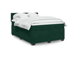 Vidaxl Cama Com Molas/colchão 140x190 Cm Veludo Verde-escuro