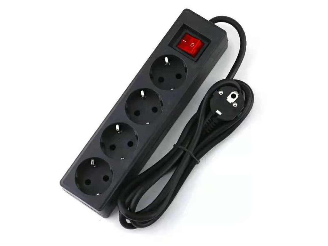 Régua De Tomadas 4 Tomadas, 16a, 2 Polos, Com Interruptor, Cabo Extensão 3 M, 230v, Preta.