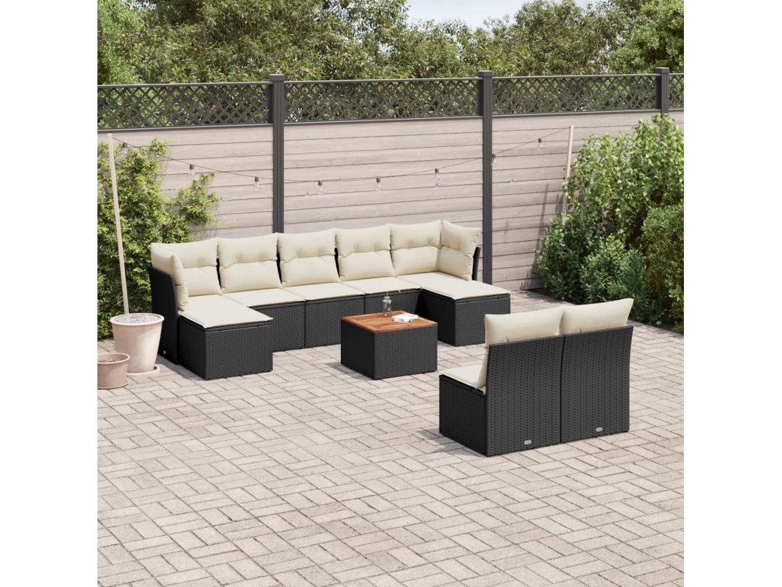 Vidaxl 10 Pcs Conjunto Sofás de Jardim C/ Almofadões Vime Pe Preto
