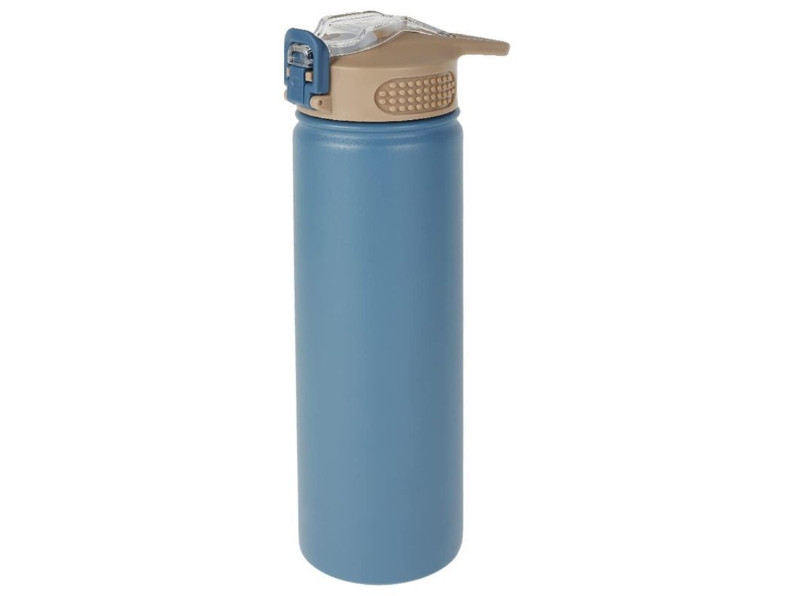 Caneca térmica Linjou em aço inoxidável com canudo, base antiderrapante, tampa hermética, grande capacidade de 750ml, azul.