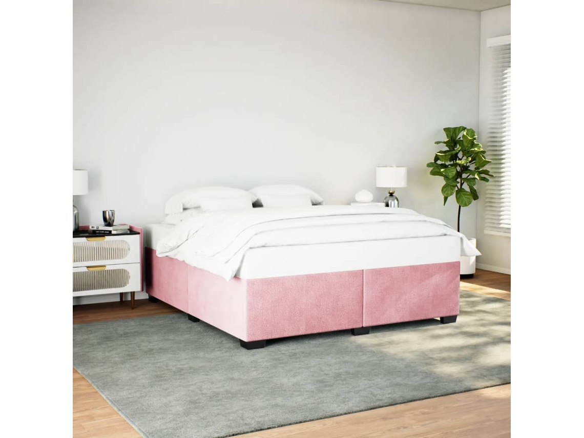 Estrutura De Cama 200x200 Cm Veludo Rosa