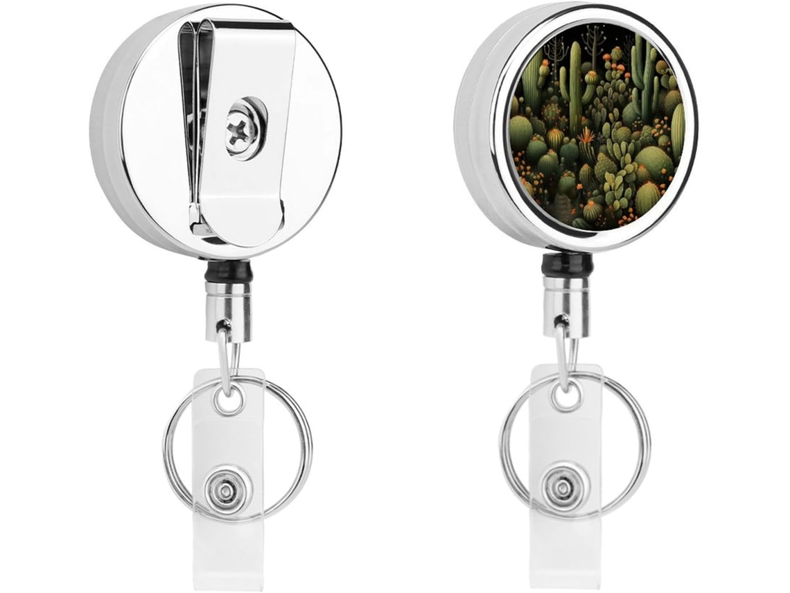 Porta Crachás Retrátil Em Metal Com Formato De Cacto Verde, Clipes Resistentes Crachás, Chaveiro, Porta Cartões De