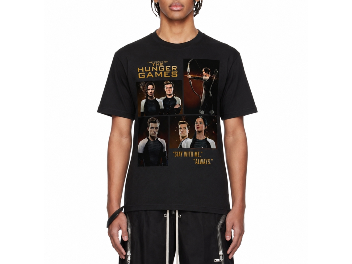Rockinstone Hunger Games Movie Katniss Peeta Four Photos Black Adult T-shirt Size:xxxl