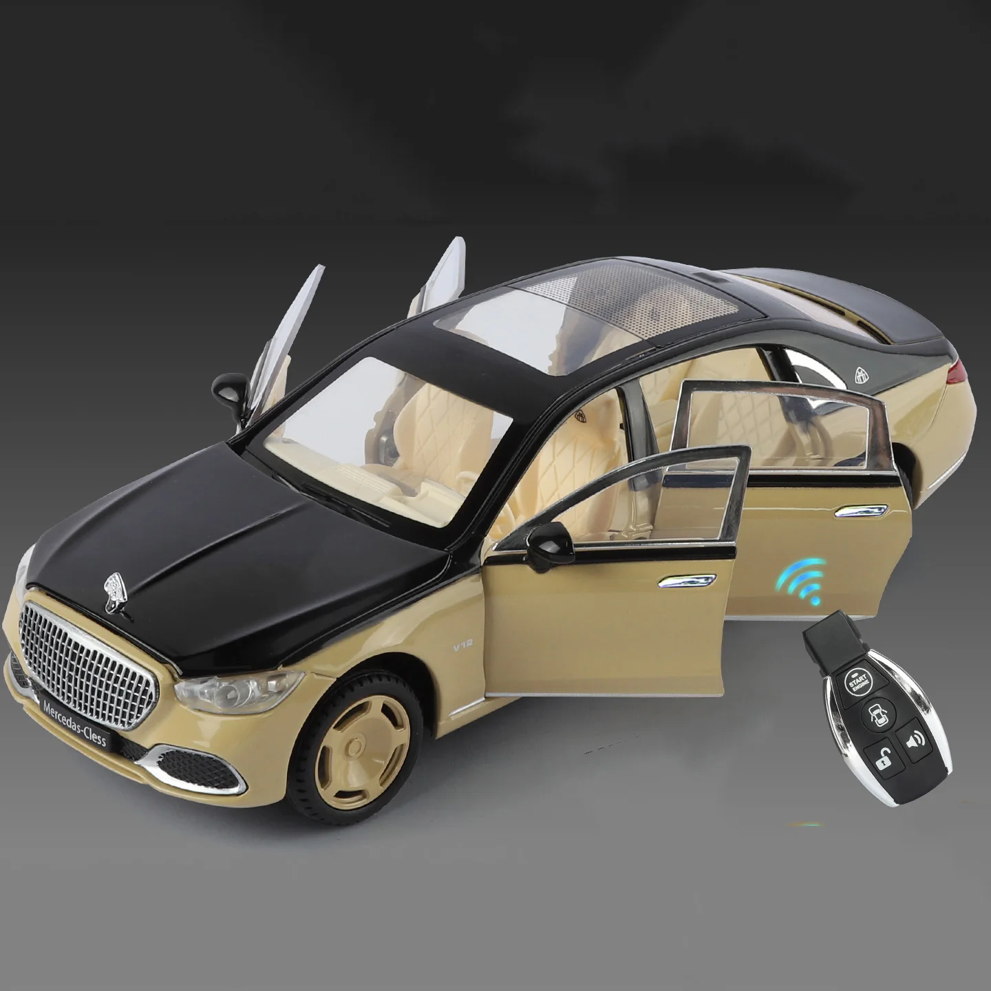 (dourado E Preto) Miniatura De Carro Em Liga Metálica, Escala 1:24, Com Controle Por Chave, Som E Luz. Feita Em Metal Fundido.