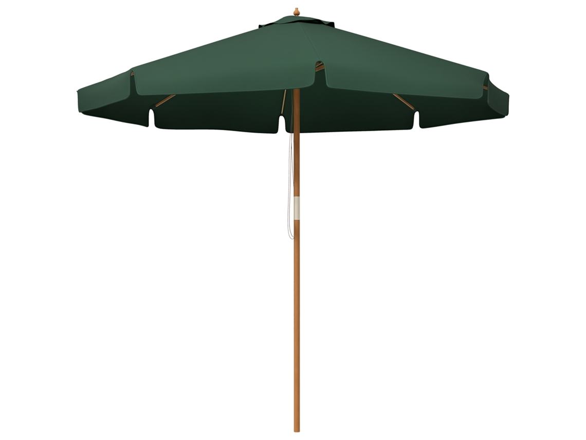 Ombrellone da Giardino Ø325x250 cm in legno con sistema di carrucole e 8 stecche in bambù verde ZENCORE SERVICES