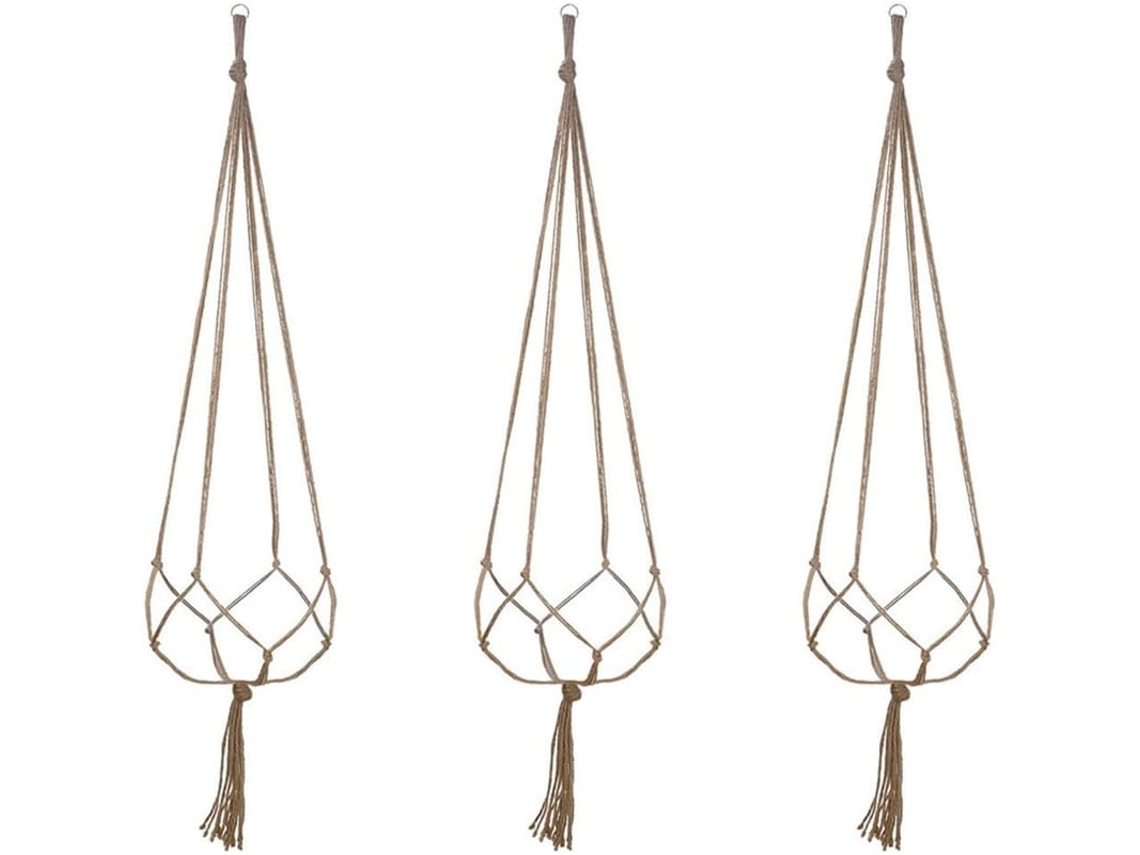 Cesta Suspensa Macramé 3 Peças De Algodão Para Plantas Interiores Exteriores Teto Balcão 48 Polegadas