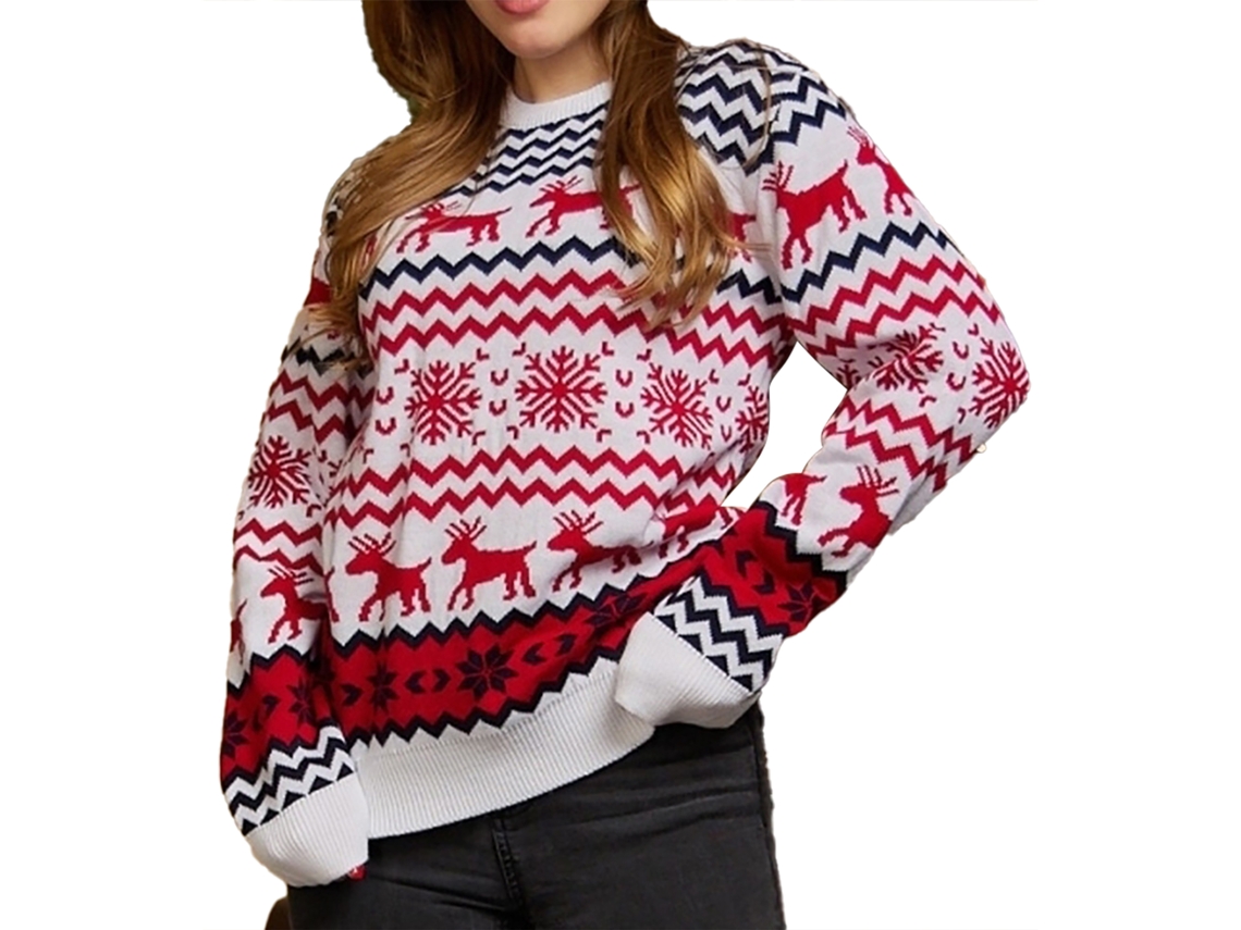 Suéter De Natal De Gola Redonda Manga Longa Macio Casual Moda Pull Over Para Mulher Branco Tamanho Xl