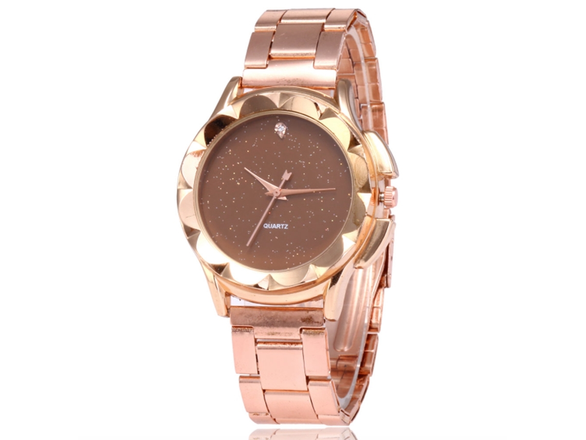Reloj De Cuarzo Con Correa De Acero Unisex Dial Monocromo Piedras Strass Zhoulianfa (café)