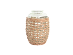 Vaso de Vidro com Vime Verde Natural, 31x31x43cm ALEXANDRA HOUSE LIVING