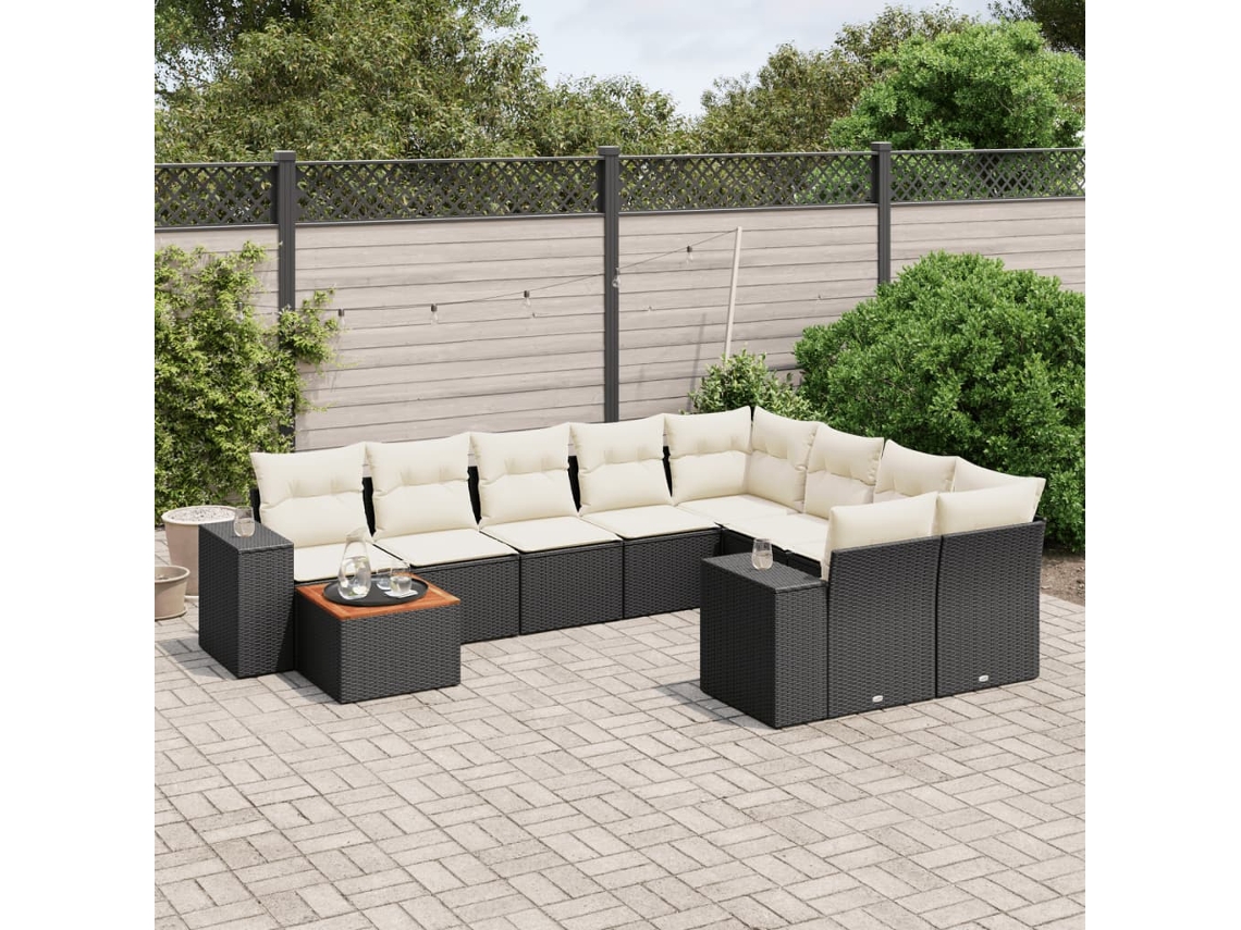 Vidaxl 10 Pcs Conjunto Sofás De Jardim C/ Almofadões Vime Pe Preto