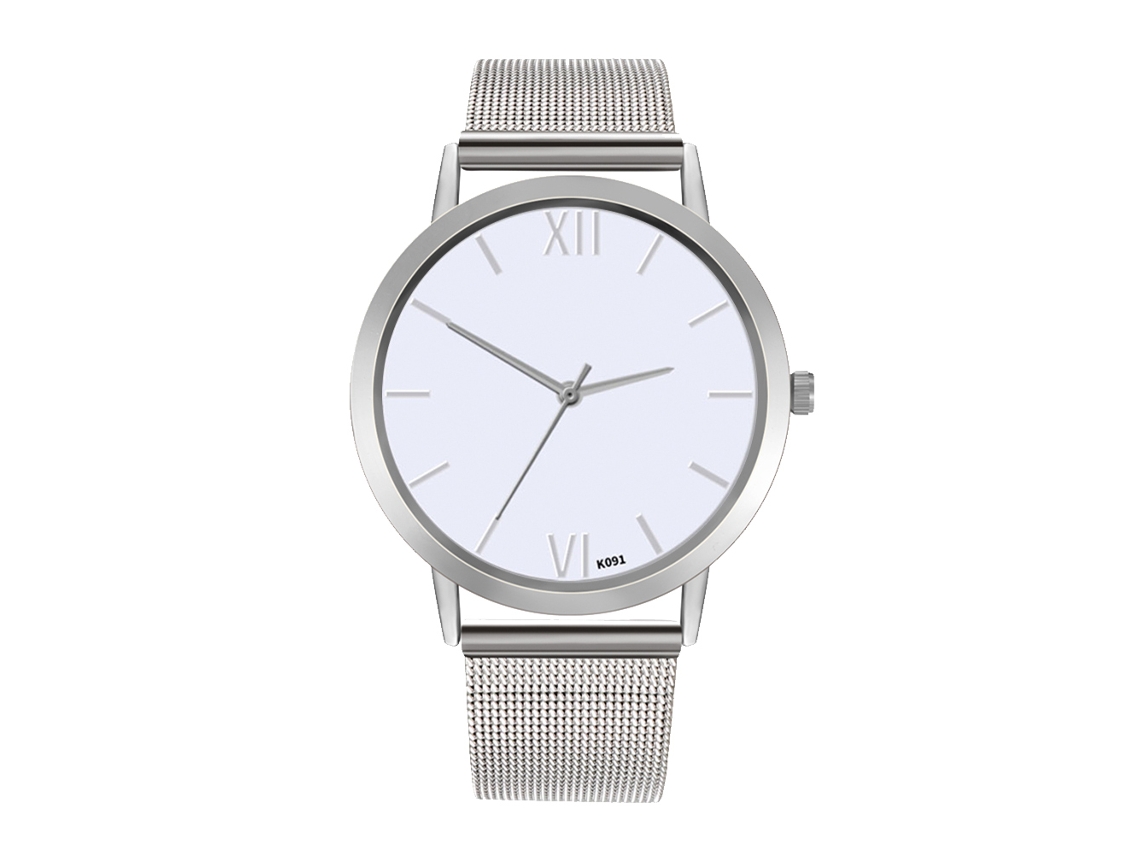 Relógio Analógico de Pulso com Pulseira de Malha Simples Elegante Quartzo Prata