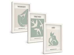 Composição De Quadros Na Parede Figuras Abstratas De Matisse Moldura Branca Quadros Para A Sala De Estar Espelharte (3 Peças 20x30 Cm)