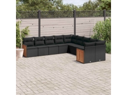 Vidaxl 10 Pcs Conjunto Sofás De Jardim C/ Almofadões Vime Pe Preto