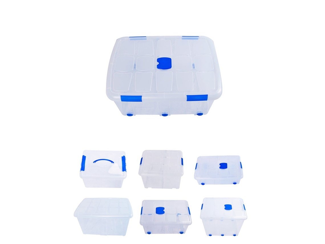 Cajas De Almacenaje Ordenación De Plástico Transparentes Con Tapa Azul | Con Y Sin Ruedas | Ropa, Libro, | Juguestes 30l Pack 2 Uds
