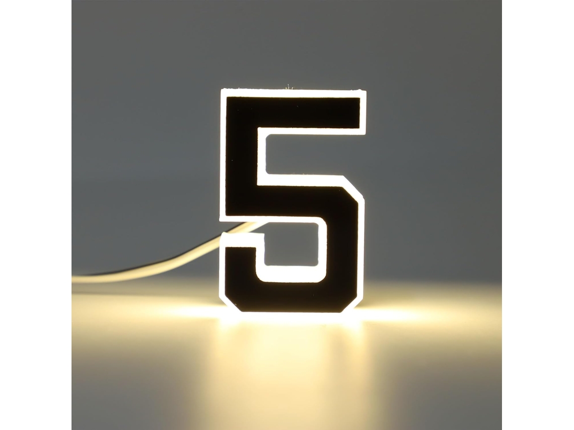 Números Residenciais Asixxsix De 2, 7 Polegadas Com Iluminação Led Traseira, Número 5 Iluminado Com Plugue, Placa De