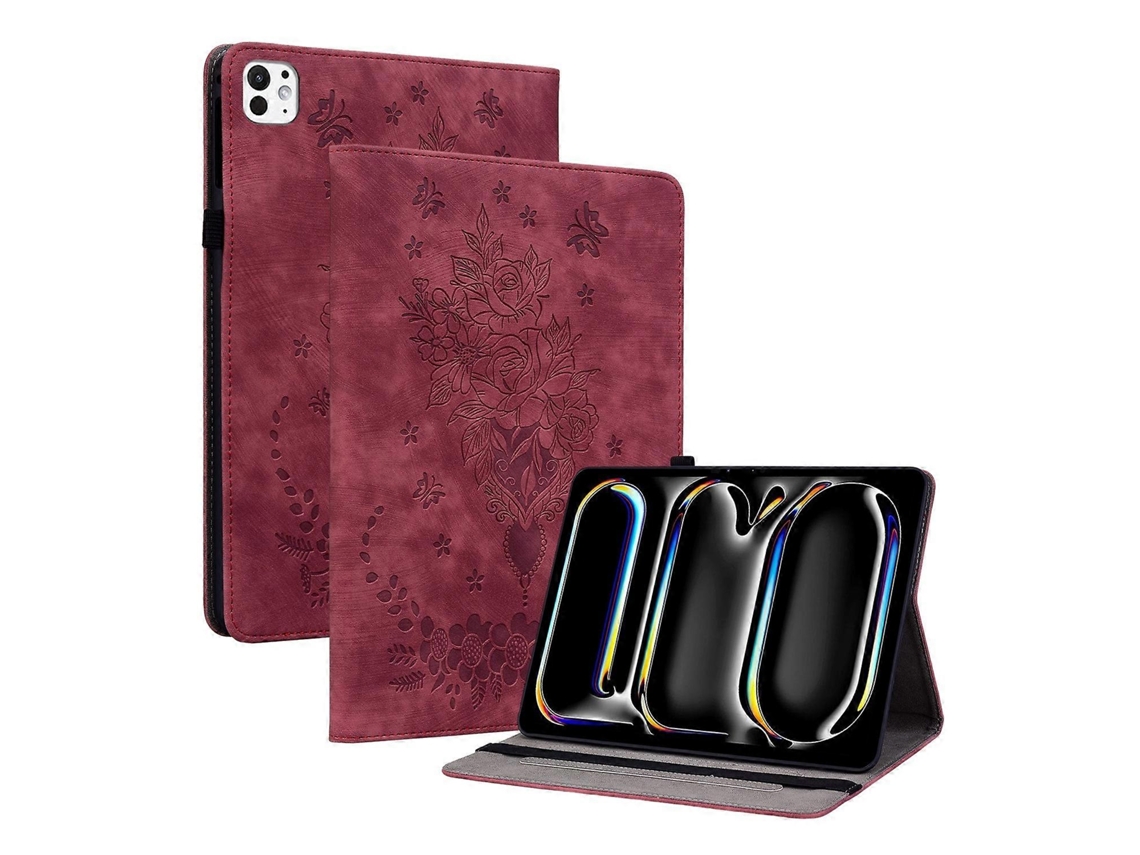 Capa de couro inteligente Webake para tablet com padrão de borboleta e rosa