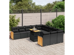 11 Pcs Conjunto Sofás De Jardim C/ Almofadões Vime Pe Preto Dkd Home Decor