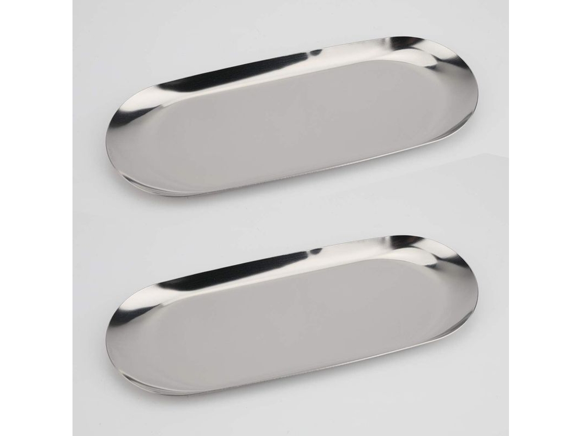 Bandeja Decorativa De Aço Inoxidável, Conjunto De 2, Prato Para Jóias E Cosméticos, Bandeja De Armazenamento Para Banheiro