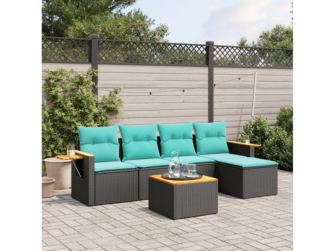 Vidaxl 6 Pcs Conjunto de Sofás P/ Jardim C/ Almofadões Vime Pe Preto