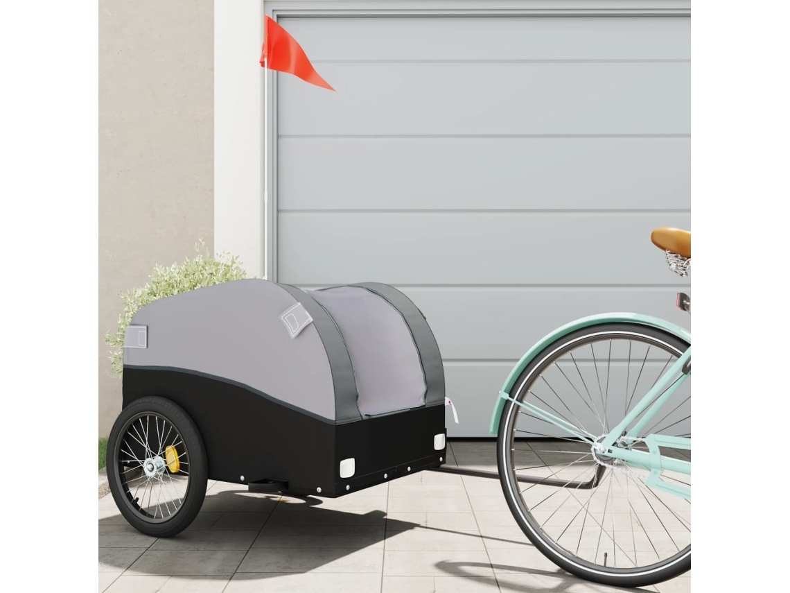 Vidaxl Reboque Para Bicicleta 45 Kg Ferro Preto E Cinza