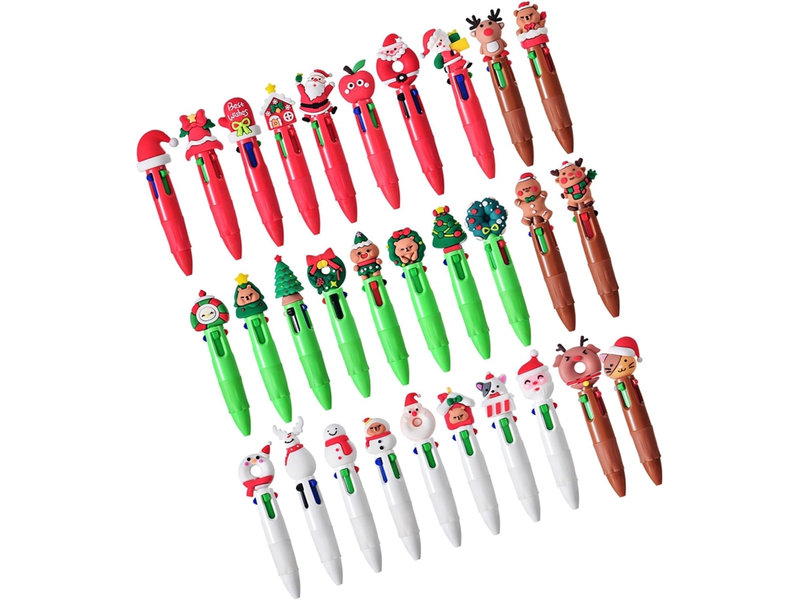 Canetas Retráteis Genéricas De Natal- Material Escolar Com Escrita Suave, 4 Cores- Kit De E Acessórios Para