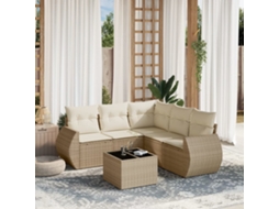 Vidaxl 6 Pcs Conjunto De Sofás P/ Jardim Com Almofadões Vime Pe Bege