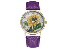 Reloj De Cuarzo Con Correa De Piel Pu, Patrón De Girasol, Números Romanos, Unisex (morado)