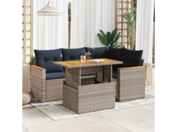Vidaxl 5 Pcs Conjunto Sofás De Jardim C/ Almofadões Vime Pe Cinzento